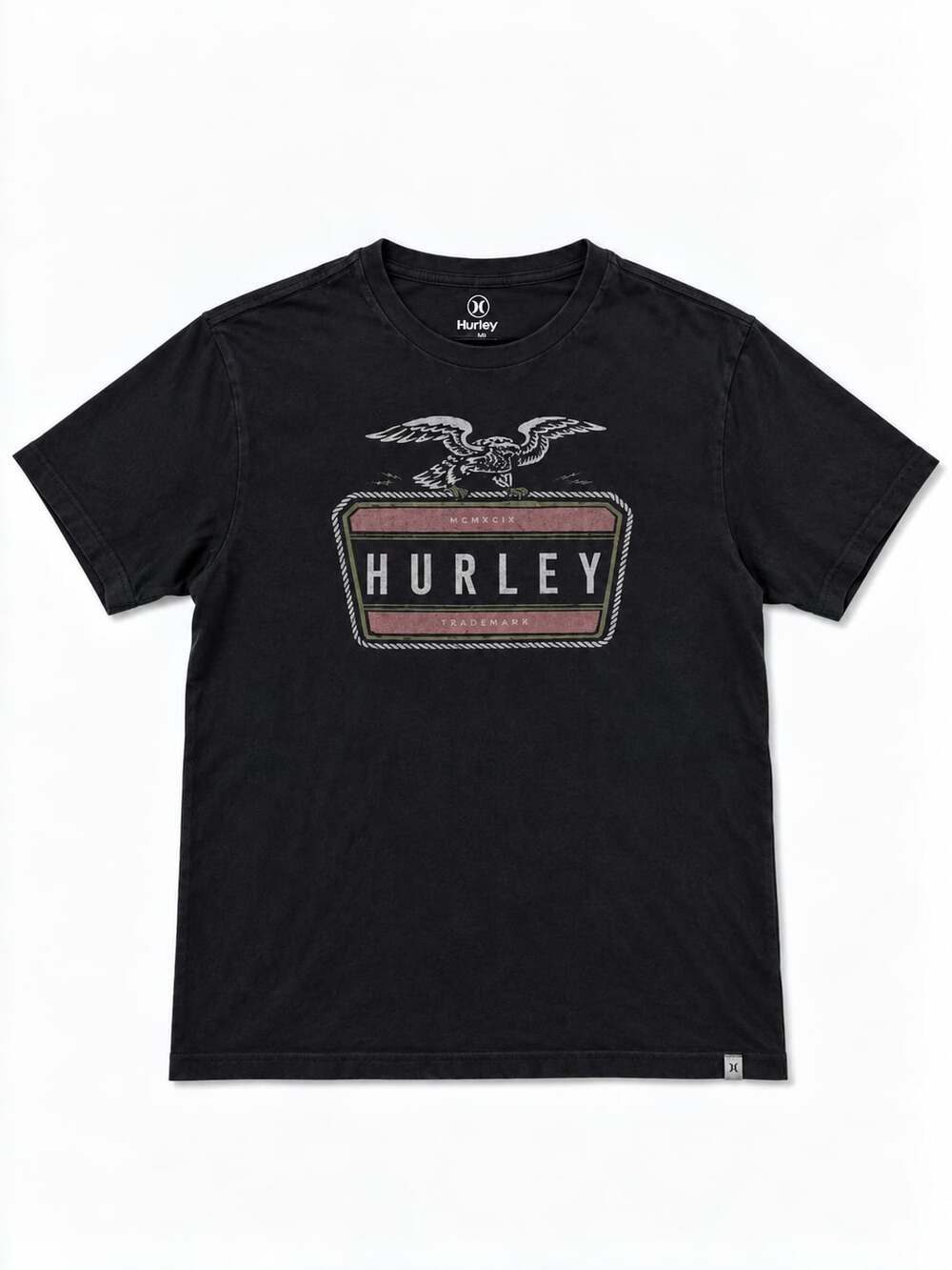 Hurley Graphic T-Shirt Size M Black Eagle Trademark Logo Cotton